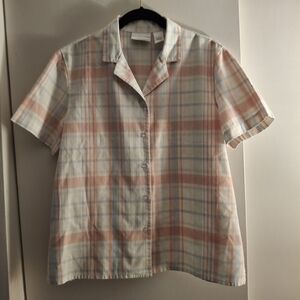 Alfred Dunner Women's Pastel Plaid Short Sleeve Blouse